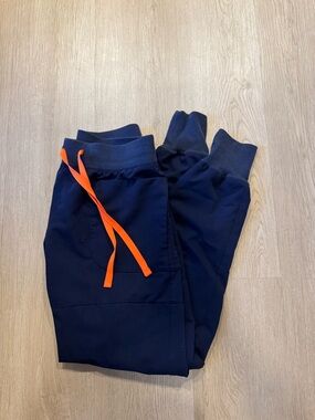 Figs high waisted navy Joggers with Orange Drawstring